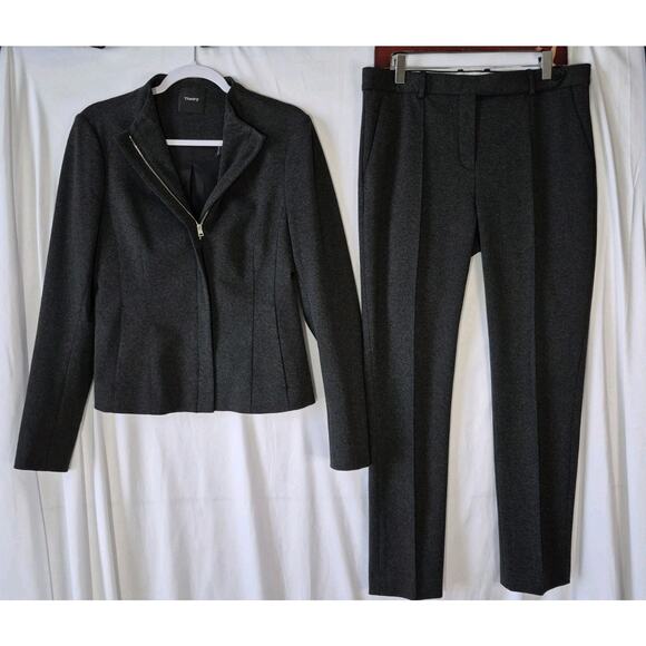 Theory Womens Charcoal Melange Sculpted Blazer Pleated Trouser Pants Set US 10 - Picture 4 of 16